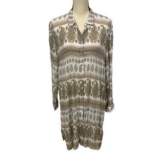 J Jill Paisley Midi Shirt Dress Sz Medium Swimsuit Cover Up Sheer